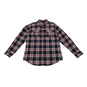 Men’s Burnside Black Red Plaid Button Front Shirt Cotton Long Sleeve